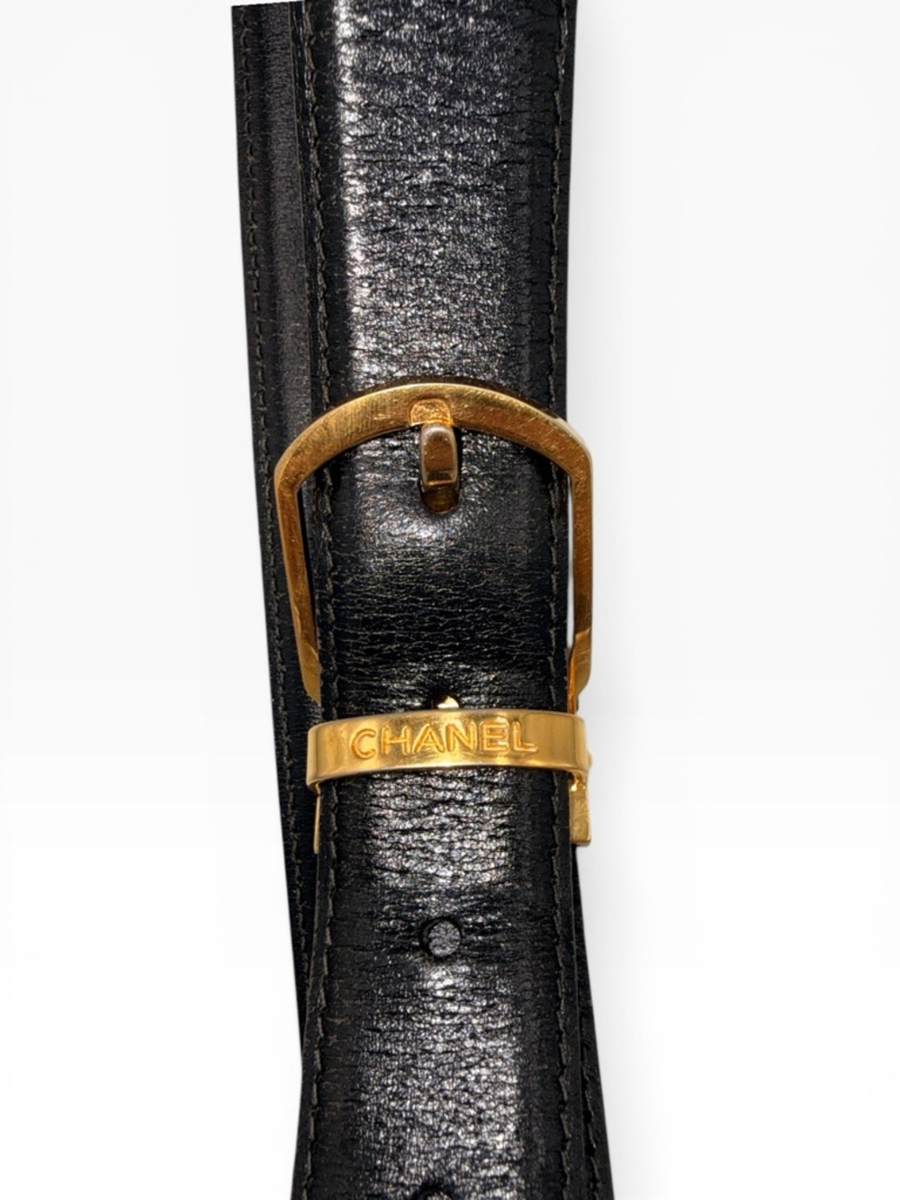 Chanel Black Leather Belt Gold Buckle Logo Waist Belt Authenticated - Picture 15 of 16